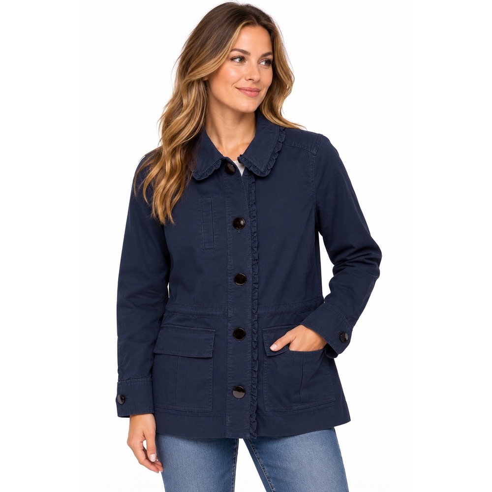 NWOT Defaced Kate Spade Broome Street Navy Ruffle Trim Bow Utility Jacket XS